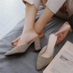 [오노마] ONM 여성화 뽀족구두 체크무늬 펌프스뮬 봄가을 패션슈즈 (S8533611)