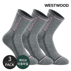 웨스트우드 여성 쿠션 라인배색 사이드 메쉬 등산 중장목양말 3P_DG