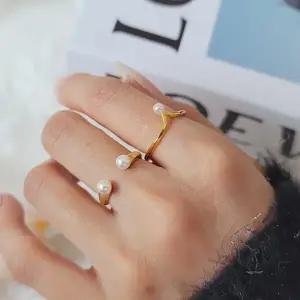 [하프클럽/]여자 진주 물결 오픈 웨이브 금색 실버 반지