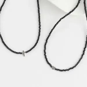 [하프클럽/]여자 하트 십자가 검정 써지컬 비즈 목걸이