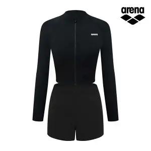 [아레나수영복] 이니셜 레저 크롭 집업 래쉬가드 세트 A4BL1PS03BLK