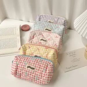 체크 리본 다이아 퀄팅 빈티지 파우치