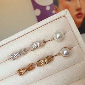 던레즈 디테일 무광 여성 비즈펄 링 세트 빅 트위스트