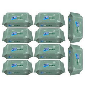 국산 종이물티슈 70매 10개세트 생분해 펄프 대용량