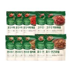 비비고 오징어채볶음 55g x3개+멸치볶음 60g x3개+연근조림 90g x2개+쥐포볶음 60g x2개
