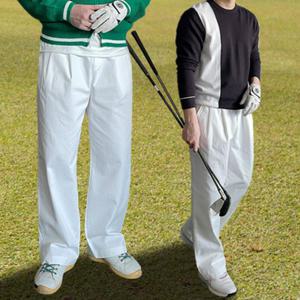 남성 골프 투턱 와이드 팬츠 남자 봄 가을 골프웨어 라운딩 통넓은 면 밴딩 골프복 바지