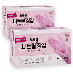 뉴랩 도톰한 니트릴장갑 핑크(중형)100매 x2개