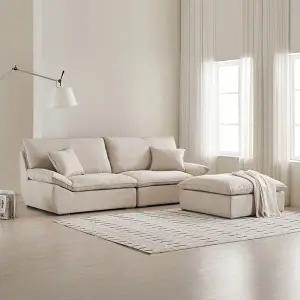 [삼익가구]두모브 구스 패브릭 4인용 소파(스툴포함)