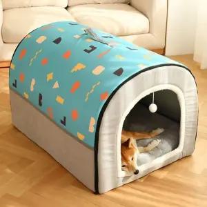 쿠션 대형견 하우스 75cm 켄넬 블루 포근한 (WFHJJ1Y)