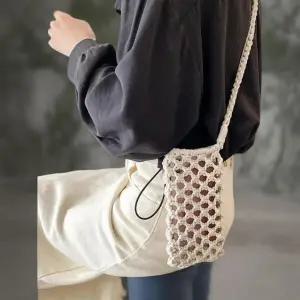 여성 사랑스러운 짜임 니트 메쉬 핸드폰 미니 크로스백