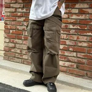 남자 파라슈트 벨트 카고팬츠 투웨이 버튼 와이드 바지