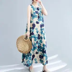 238603 - 린넨 면 롱 원피스 빅사이즈 루즈핏 데일리 홈웨어 엄마옷 임부복 오버핏 100사이즈