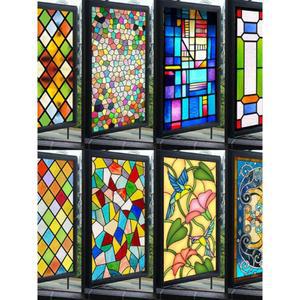 스테인글라스 시트지 북유럽 창문썬팅지 모델 성당 도어 꾸미기 유화석 공예