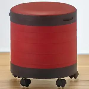 6단 원형 수납 쿠션 스툴 바퀴 의자 이동식 레드