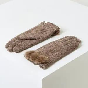 [헤지스](대구신세계)[25FW][여성장갑] 베이지 밍크퍼 장갑 (스마트터치가능) HIGV5F007I3