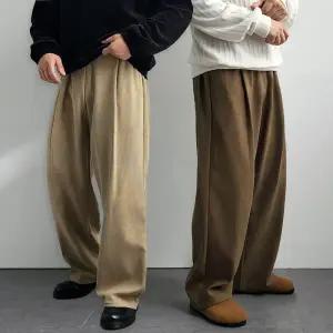 리얼타임 warm 코듀로이 원턱 와이드팬츠/남자 골덴 벌룬핏 밴딩 스판 겨울 히터 기모 통큰 통바지 코르덴 커플 [4C]