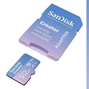[정품] 샌디스크 SanDisk 512GB 크리에이터 microSD UHS-I 카드, SD 어댑터 포함 - 카메라 및 드론용, 4K,