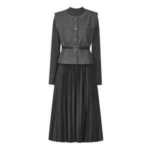 물결 트리밍 조끼+플리츠 원피스 세트 PBINF5W1OP3181