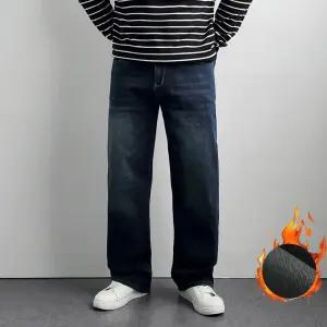 알렉스로간 lot-700 보아털 본딩 기모 딥블루워싱진 / 남자 빅사이즈 겨울 청바지 세미와이드 중년 남성 데님 보온 방한 리얼타임