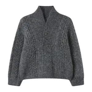 [탱커스]V넥 반버튼 꽈배기 오버핏 긴팔 니트 (TX4KP030L0)