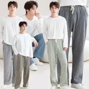 이브바바 남성 겨울 도톰 극세사 기모 깅엄체크 파자마 잠옷바지