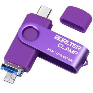 512GB 3 in 1 USB 3.0 플래시 드라이브 포토 스틱, 안드로이드 폰용, BorlterClamp OTG 메모리 스틱 포트 3개 (USB C, microUSB, A) 삼성 갤럭시, LG, 태블릿, PC 및 기타용