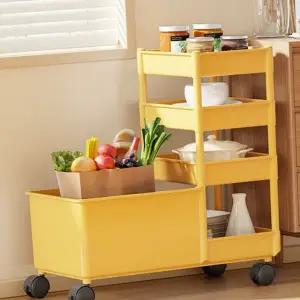 이동식 수납 선반 다용도 바퀴 욕실 주방 정리 트롤리 거실 바스켓형 리빙박스 안정적 디자인 선반형