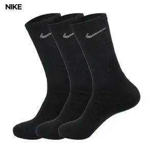 나이키 쿠션크루 남자 여자 스포츠 장목 긴 양말 3켤레 세트 블랙 SX4508-001