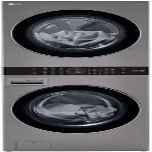 LG 워시타워 적층 스마트 세탁 센터 4.5 Cu.Ft. 전면 하중 세탁기 및 7.4 전기 건조기 흑연강 WKE100HVA