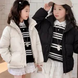 주니어 오버핏 하이넥 지퍼 주머니 패딩점퍼 겨울 초등학생 10대 여아 데일리 숏패딩