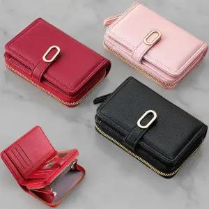 여성 클래식 가죽 버클 지퍼 미니지갑