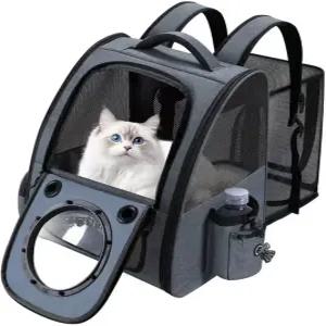 버블 캣 백팩 캐리어 확장형 중형 고양이용 통기성 반려동물 고양이와 작은 강아지 넓은 공간 여행용