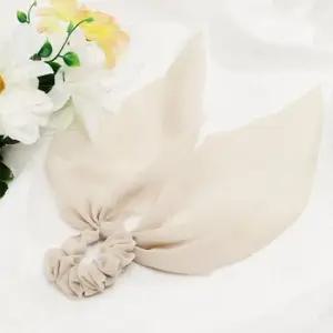 쉬폰 롱리본 곱창밴드 아이보리 고무줄 여성 시폰