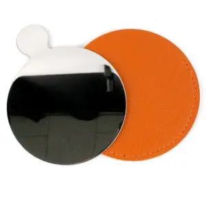 가죽 원형 미러 오렌지 색상 여행용 파우치 손거울 가벼운 화장품 정리함 (WFJ6V66)