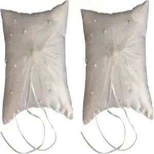 결혼식 및 약혼식을 위한 스토바자 웨딩 링 베어러 베개 7.87인치 레이스 리본 장식 소프트 쿠션