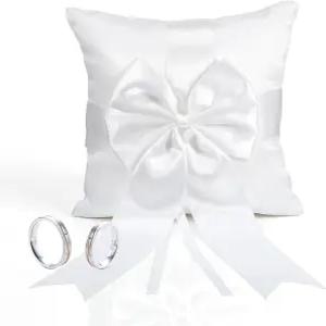 프시롤 웨딩 링 베개 리본이 달린 베어러 예식용 보리 쿠션 5.9인치 x5