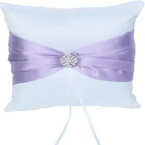 소박한 신부 결혼식 샤워식을 위한 새틴 리본과 라인스톤이 있는 ARKSU 링 베어러 베개 쿠션 7.8 x 인치 -