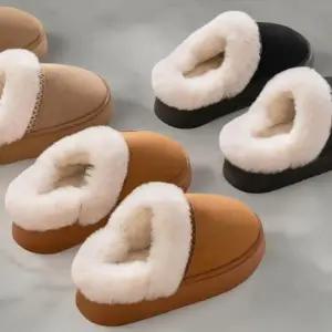 [옷자락]여성 퍼 장식 스티치 포인트 겨울 슬리퍼