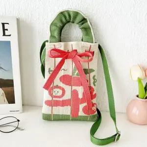 니트 미니 토트 크로스 백 여성 손 가방 베이지토마토