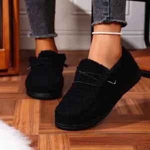 추동 기모 빅사이즈 화 토시 플랫 털구두 둥근머리 단화 털 면화 스트랩 여자신발 원템4