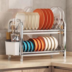 팀버하이드 식기 건조대, 좁은 주방 카운터용 2리터 스테인리스 선반, 조절 가능한 그릇 및 소형 RV용 접시 클립이 있는 세척대, 17.9''D x 7.24''W 14.96''H