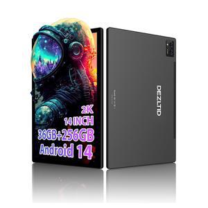 DEZLTID 2025 태블릿 14인치 안드로이드 14 - 2000x1200 FHD, 36GB+256GB(1TB TF), 5G /2.4G 듀얼 WiFi, 8코어 2.0GHz, 11580mAh, 8+13MP, 4개의 스피커, 스플릿 스크린, 스타일러스 GPS 블랙