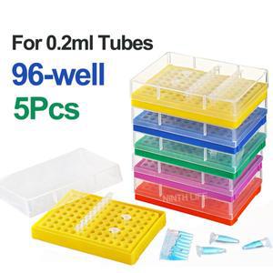 5Pcs 96 홀 PCR 튜브 랙 투명 뚜껑이있는 0.2ml 원심 분리기 상자 플라스틱 보관 실험실 PP