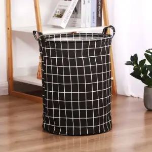 다용도 보관 바구니 검정 격자무늬 세탁 정리함 수납용 (WFKA85Y)