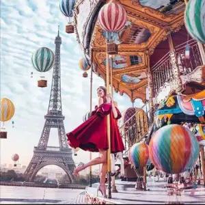 60x70cm 회전목마와 빨간 치마 보석 십자수 DIY R0007 보석십자수 비즈자수 비즈십자수 다이아몬드페인팅