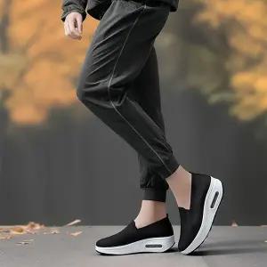 |CMS7D86|여성용 5색 무지 쿠션 웨지 슬립온 신발