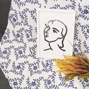 린넨 테이블보 중 파란꽃 (WFKB3ZE)