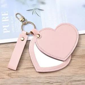 여성 휴대용 하트 거울 키링 열쇠고리 가방 장식 (WFKB0OB)