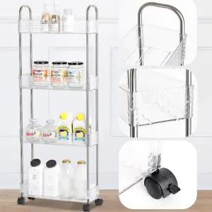 폭좁은 틈새 선반 3단 이동식 투명 트롤리 트레이 욕실 양념 세제 기저귀