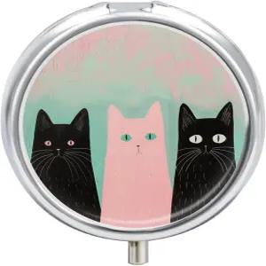 휴대용 알약 상자 3개 구획 포켓용 소형 원형 금속 의약품 정리함 비타민 어유 보충제 및 여행용 매력적인